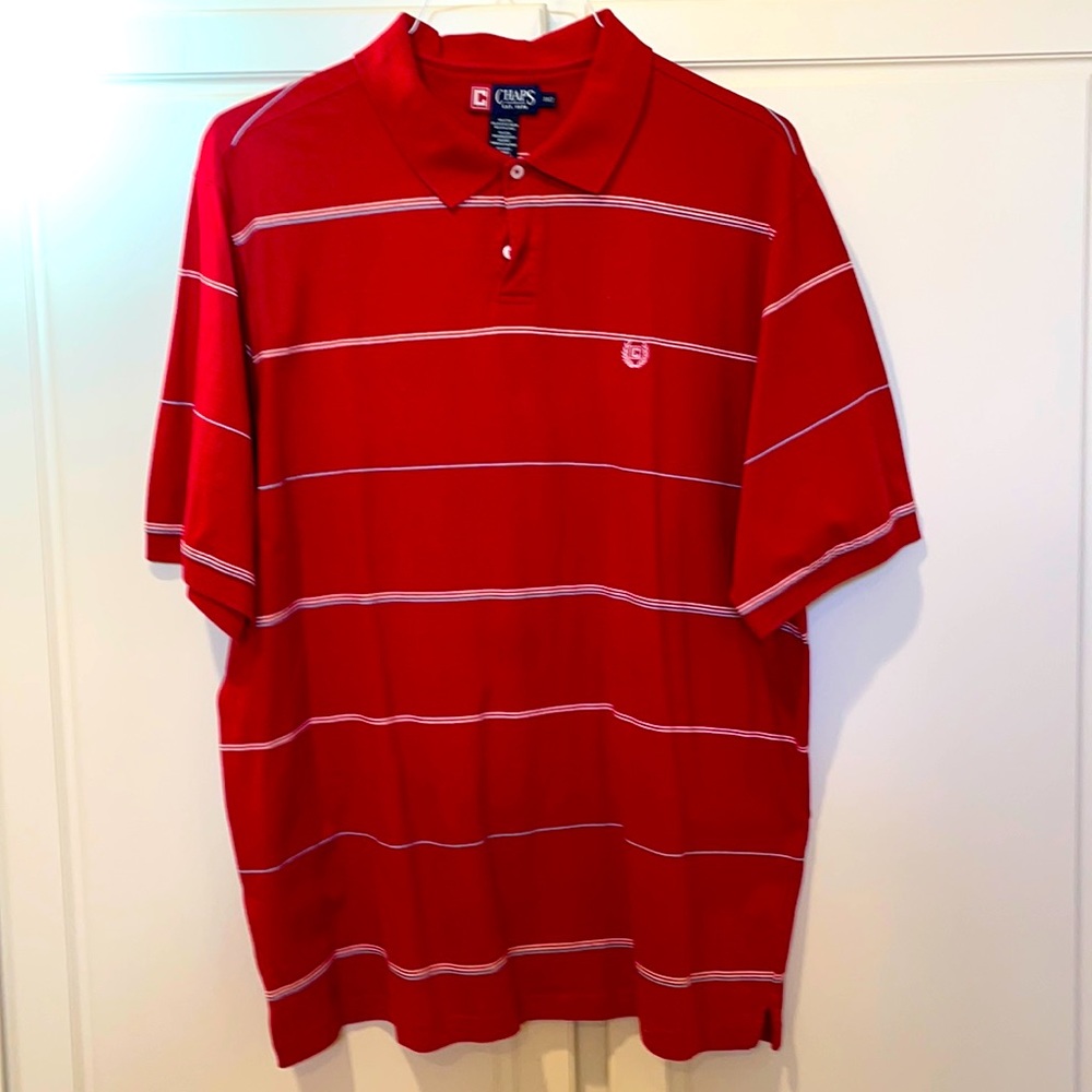 Chaps brand, red polo style short sleeve men shirt. Size 3XLT.